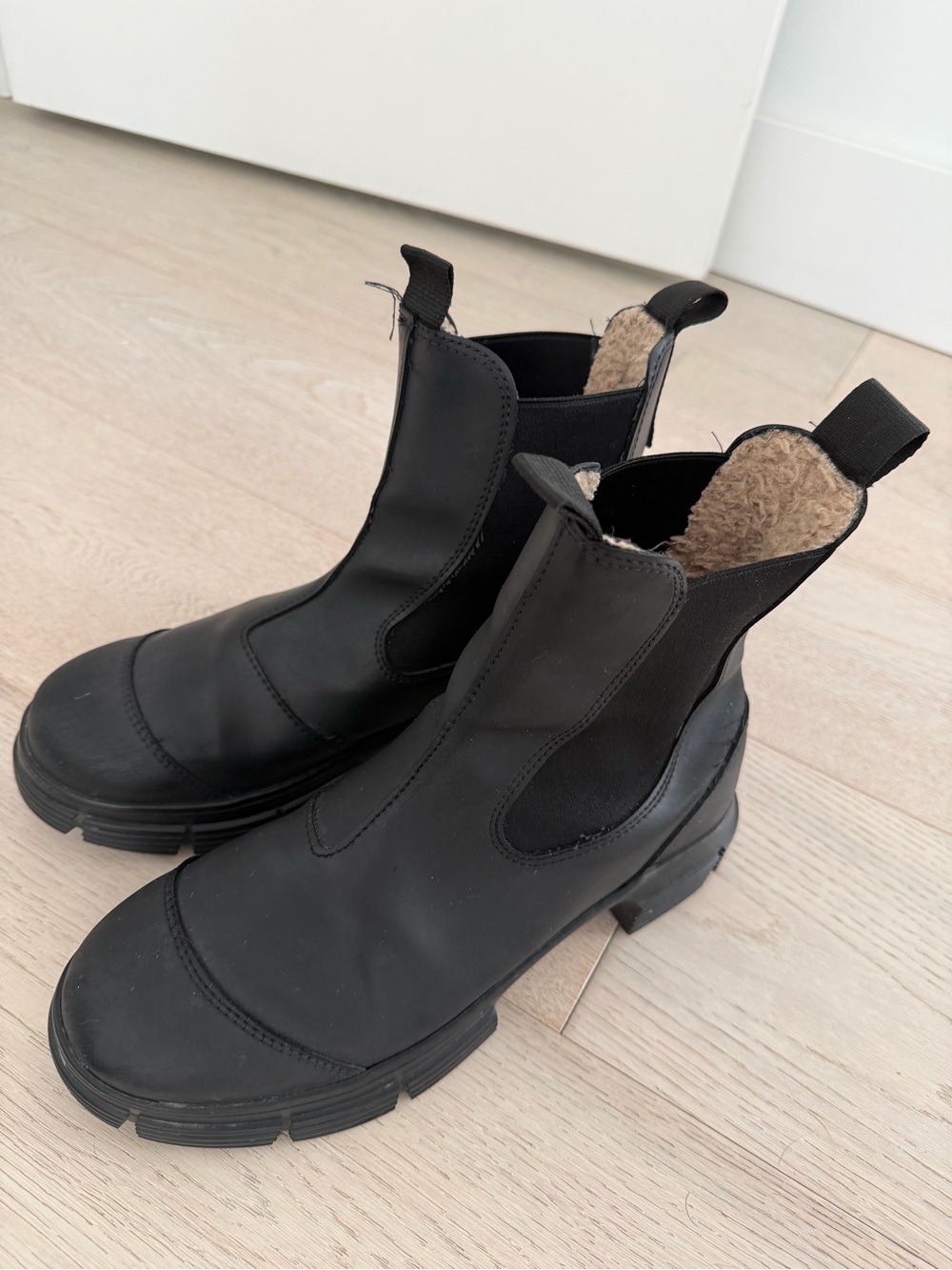 Ganni Black Chelsea Shearling-Lined Ankle Boots